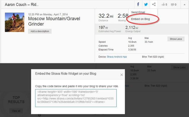 13 Strava - Страница активности на сайте - Код для вставки в блог - Код