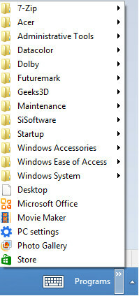 меню запуска Windows 8