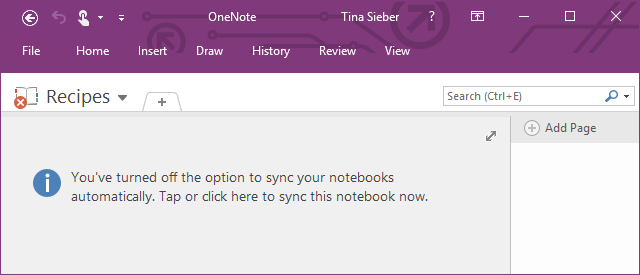 Синхронизация OneNote отключена