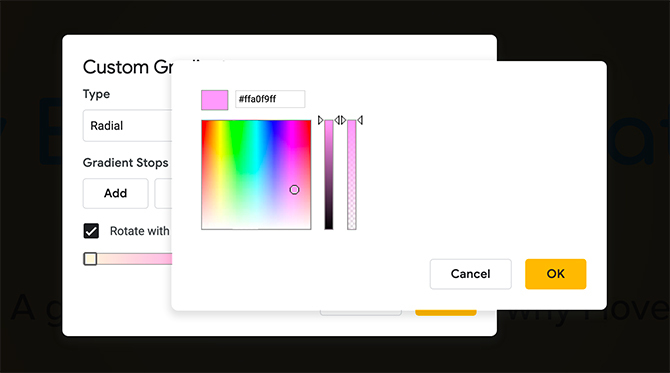 Пользовательский градиент Google Slides Color Picker