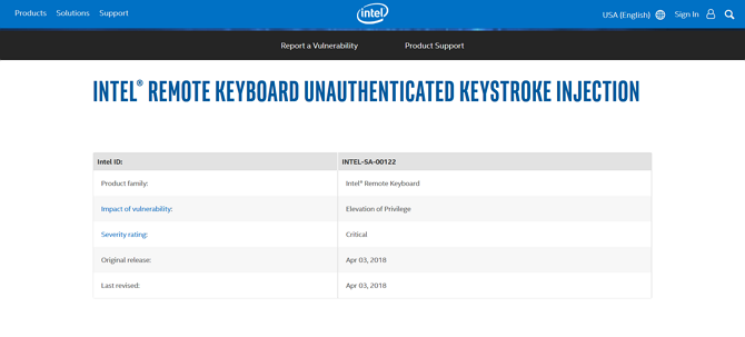 Снимок экрана с описанием уязвимости Intel Remote Keyboard