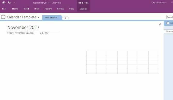 создать шаблон календаря onenote