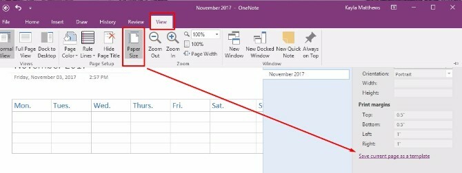 создать шаблон календаря onenote