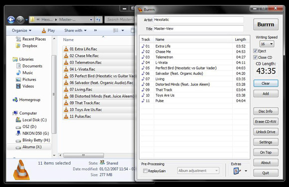 Burrrn - бесплатная утилита для записи аудио компакт-дисков от FLAC, OGG и MP3 и других программ Burnflac