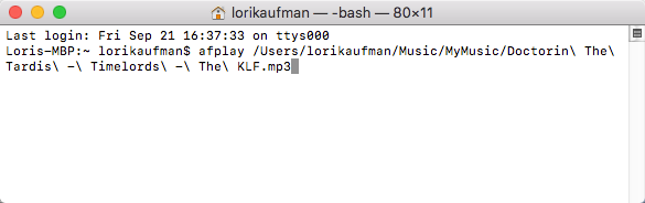 Воспроизведите аудиофайл, используя afplay в командной строке на Mac