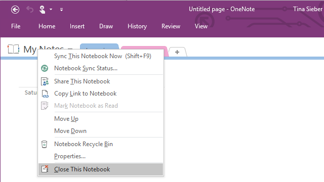 OneNote Закрыть Блокнот