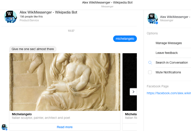 Facebook Messenger Bot - Alex WikiMessenger