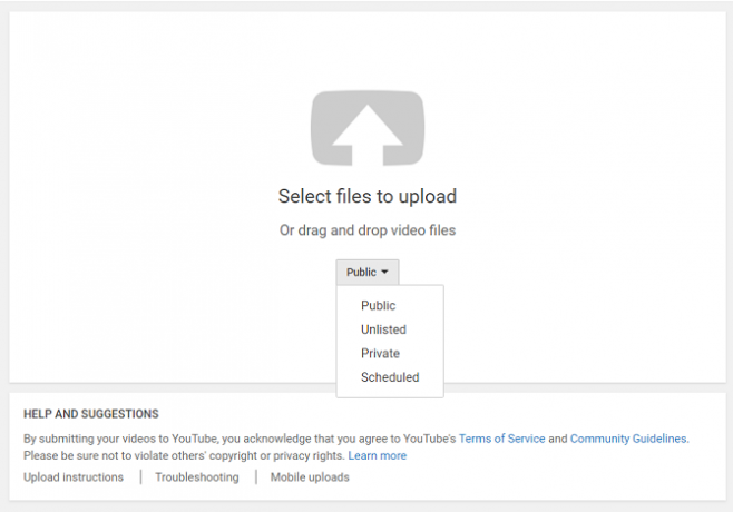 YouTube загрузить меню конфиденциальности