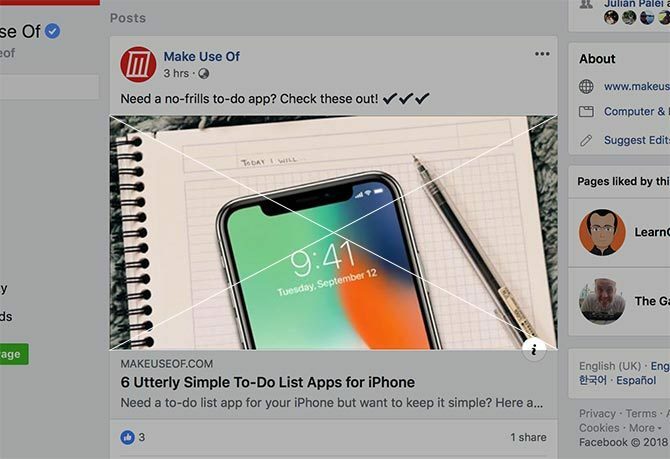 Размер ссылки на Facebook