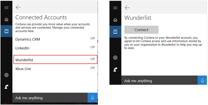 cortana connect wunderlist шаги