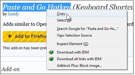 Горячая клавиша Paste and Go: получите ярлык горячей клавиши в Firefox для функциональной копии Paste & Go