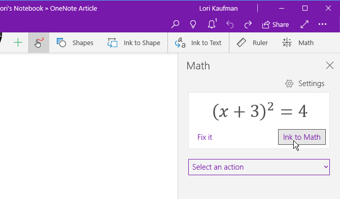 Нажмите Ink to Math на вкладке Draw