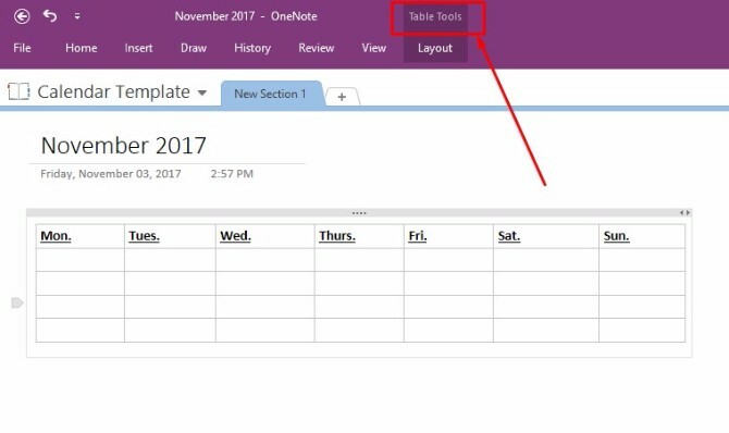 создать шаблон календаря onenote