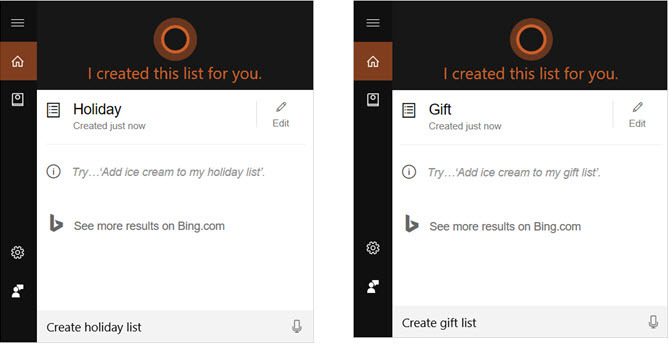 Cortana создавать списки