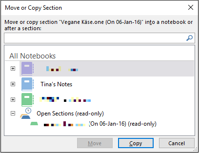 Раздел OneNote Move Notebook