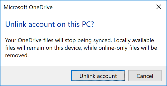 Отключить учетную запись OneDrive с ПК