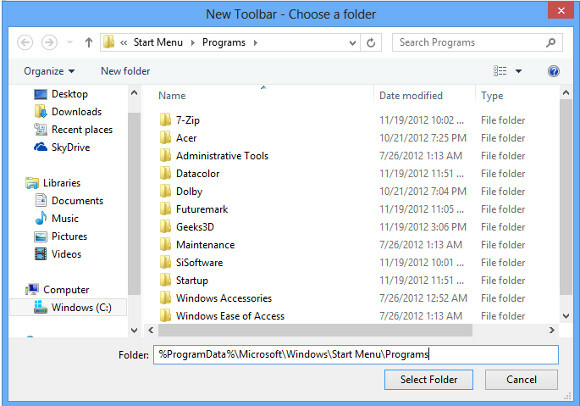 меню Пуск в Windows 8