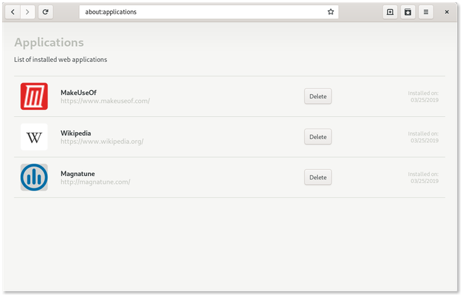 Встроенный менеджер приложений GNOME Web