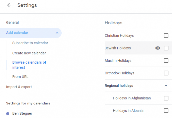 Google Calendar Holidays