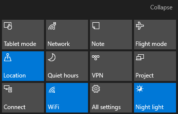 Центр действия Windows 10