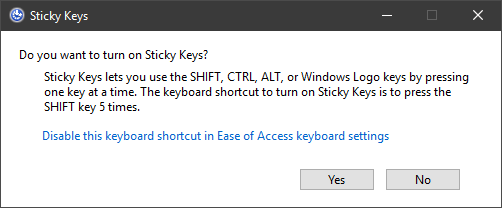 Windows Sticky Keys Dialog