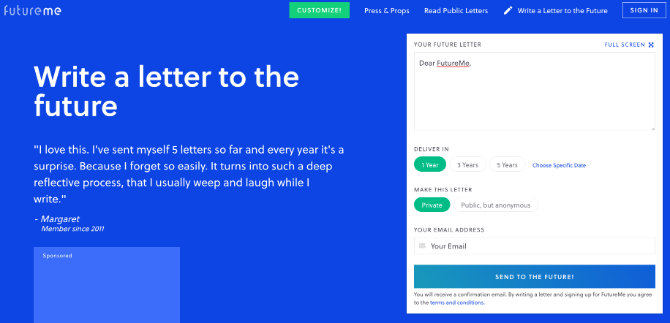 Напишите письмо себе в будущее в Future Me