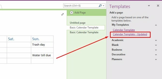 создать шаблон календаря onenote