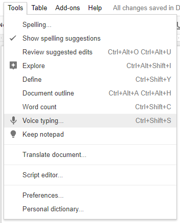 Голосовой набор Google Doc: секретное оружие для повышения производительности Меню голосового набора Google Docs