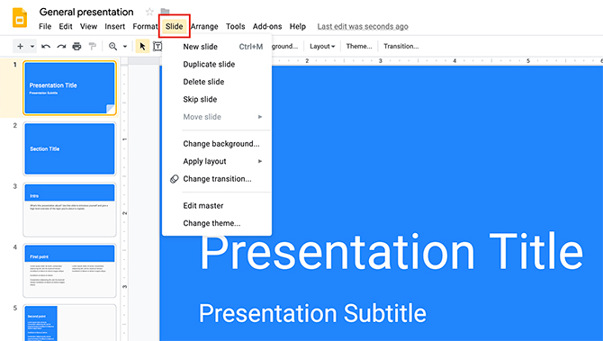 Как создать презентацию Google Slides Slide Menu